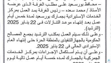 مد العمل بحصص بورسعيد الاستيرادية لـ 22 يناير الجارى